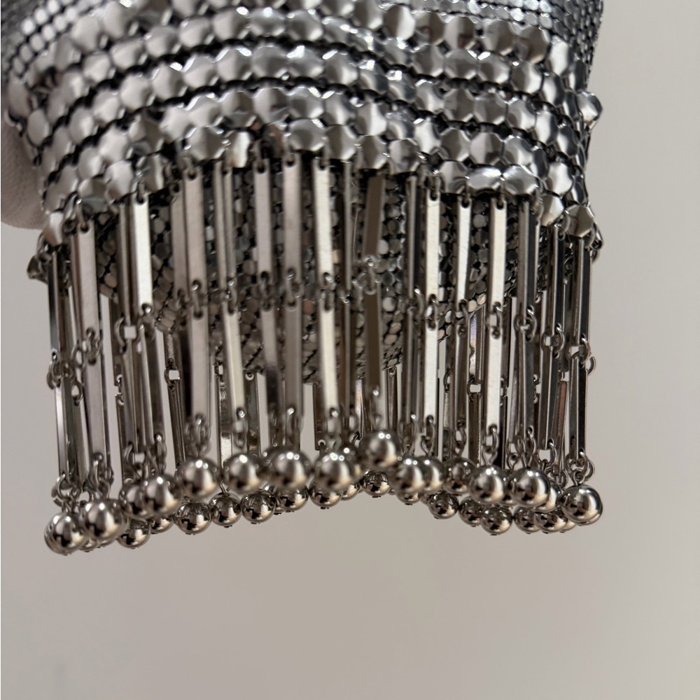 Paco Rabanne Metallic Silver Chainmail Bag with Gold Fringe - Picture 14 of 16